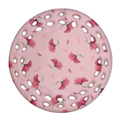 Flowers Pattern Pink Background Round Filigree Ornament (Two Sides)