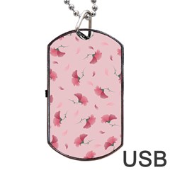 Flowers Pattern Pink Background Dog Tag USB Flash (One Side)