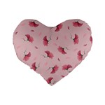 Flowers Pattern Pink Background Standard 16  Premium Heart Shape Cushions Back