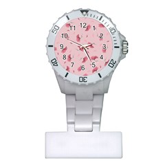 Flowers Pattern Pink Background Plastic Nurses Watch