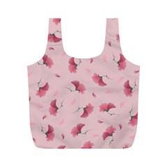 Flowers Pattern Pink Background Full Print Recycle Bag (M)