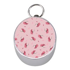 Flowers Pattern Pink Background Mini Silver Compasses
