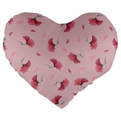 Flowers Pattern Pink Background Large 19  Premium Flano Heart Shape Cushions