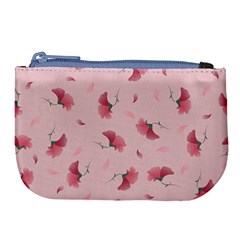 Flowers Pattern Pink Background Large Coin Purse