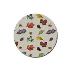 Autumn Fall Animals Nature Season Rubber Round Coaster (4 Pack) by Wegoenart