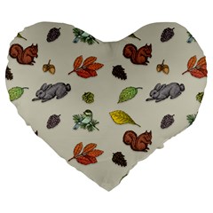 Autumn Fall Animals Nature Season Large 19  Premium Flano Heart Shape Cushions by Wegoenart