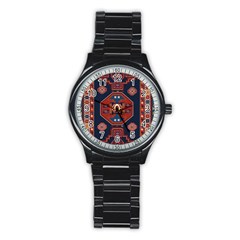 Armenian Old Carpet  Stainless Steel Round Watch by Gohar