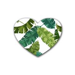 Banana Leaves Tropical Rubber Coaster (heart) by ConteMonfrey