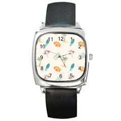 Cool Summer Pattern - Beach Time!   Square Metal Watch by ConteMonfrey