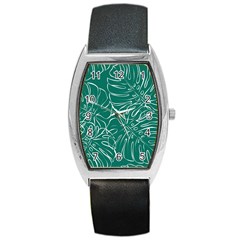 Tropical Monstera  Barrel Style Metal Watch by ConteMonfrey