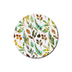 Leaves And Feathers - Nature Glimpse Rubber Round Coaster (4 Pack) by ConteMonfrey