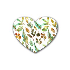 Leaves And Feathers - Nature Glimpse Rubber Heart Coaster (4 Pack) by ConteMonfrey