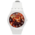 Vulcanic Landscape Vulcano Nature Round Plastic Sport Watch (M) Front