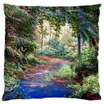 Abstract Forest Green Jungle Psychedelic Art Nature Large Flano Cushion Case (One Side) Front