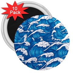 Storm Waves Seamless Pattern Raging Ocean Water Sea Wave Vintage Japanese Storms Print Illustration 3  Magnets (10 Pack)  by BangZart