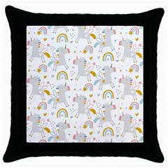 Unicorns Rainbow Throw Pillow Case (black) by ConteMonfrey