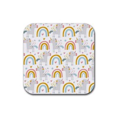 Unicorns, Hearts And Rainbows Rubber Coaster (square) by ConteMonfrey