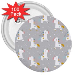 Cute Unicorns 3  Buttons (100 Pack) 