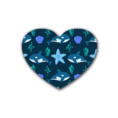 Whale And Starfish  Rubber Coaster (heart) by ConteMonfrey