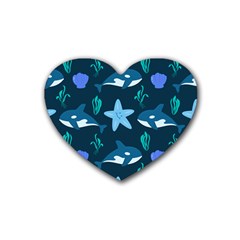 Whale And Starfish  Rubber Heart Coaster (4 Pack) by ConteMonfrey