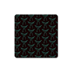 Blue Mermaid Tail Black Neon Square Magnet