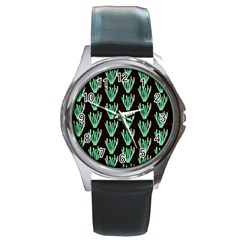 Watercolor Seaweed Black Round Metal Watch by ConteMonfrey