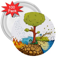 Natural Disaster Flood Earthquake 3  Buttons (100 Pack) 