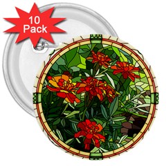 Flower Stained Glass Window 3  Buttons (10 Pack) 