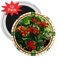 Flower Stained Glass Window 3  Magnets (10 Pack) 