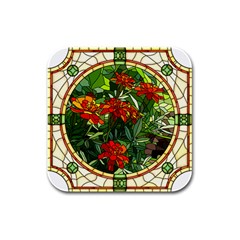 Flower Stained Glass Window Rubber Square Coaster (4 Pack)