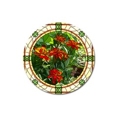 Flower Stained Glass Window Magnet 3  (round)