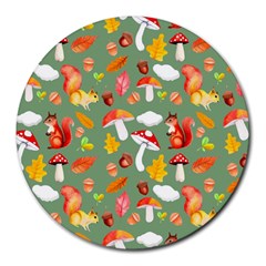 Autumn Seamless Background Leaves Wallpaper Texture Round Mousepad by Wegoenart