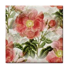 Flowers Vintage Background Retro Floral Stem Tile Coaster by Wegoenart