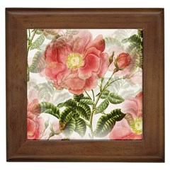 Flowers Vintage Background Retro Floral Stem Framed Tile by Wegoenart