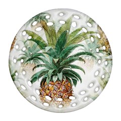 Pineapple Pattern Background Seamless Vintage Ornament (Round Filigree)