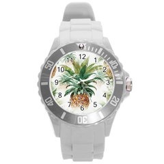 Pineapple Pattern Background Seamless Vintage Round Plastic Sport Watch (L)