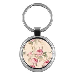 Roses Plants Vintage Retro Flowers Pattern Key Chain (round) by Wegoenart