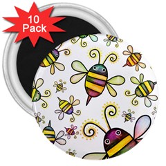 Bee Doodle Cartoon 3  Magnets (10 Pack) 