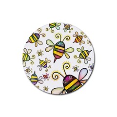 Bee Doodle Cartoon Rubber Coaster (Round)