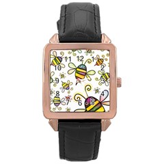 Bee Doodle Cartoon Rose Gold Leather Watch 