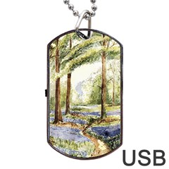 Trees Park Watercolor Lavender Flowers Foliage Dog Tag Usb Flash (two Sides) by Wegoenart