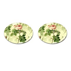 Roses Flowers Vintage Pattern Retro Floral Stem Cufflinks (oval) by Wegoenart