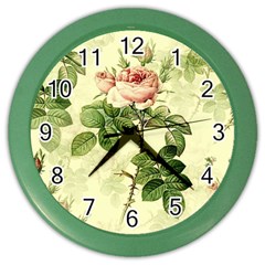 Roses Flowers Vintage Pattern Retro Floral Stem Color Wall Clock by Wegoenart