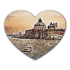 Boat In Venice San Mark`s Basilica - Italian Tour Vintage Heart Mousepad by ConteMonfrey