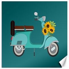 Blue Vespa Taking Flowers To You  Canvas 16  X 16  by ConteMonfrey