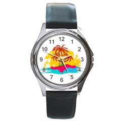 Holiday Tropical Elements Leaf Orange Round Metal Watch