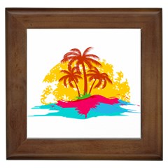 Holiday Tropical Elements Leaf Orange Framed Tile