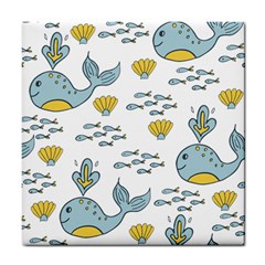 Cartoon Whale Seamless Background Pattern Tile Coaster