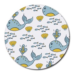 Cartoon Whale Seamless Background Pattern Round Mousepad