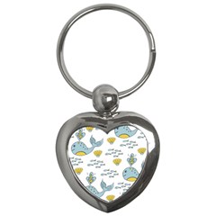 Cartoon Whale Seamless Background Pattern Key Chain (heart)